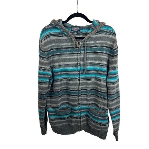 Men’s Rare Pendleton Driftwood Chamois Wool Zip-up Hoodie Sweater Large Grey - Picture 2 of 8